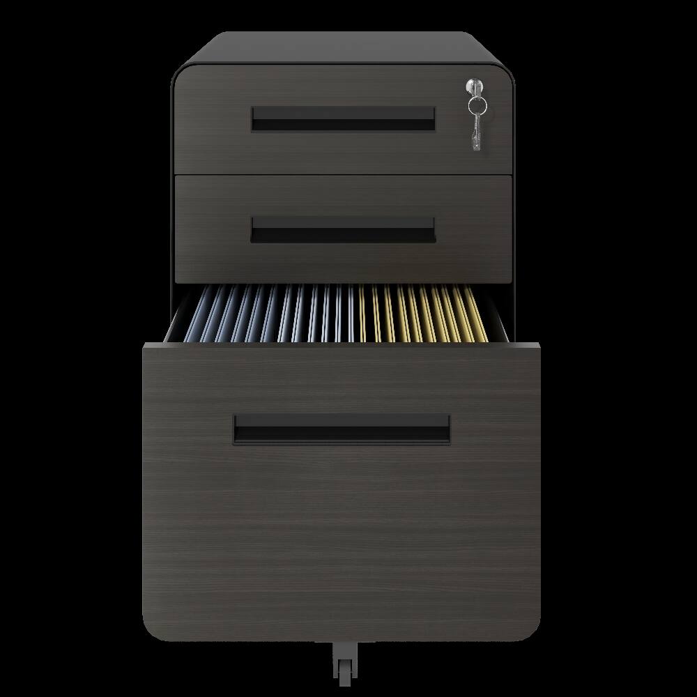 Alt View 4. Loheer - Loheer 3-Drawer Mobile File Cabinet with Lock Black Metal Storage Cabinet on Casters Fully Assembled Holds A4 Letter.