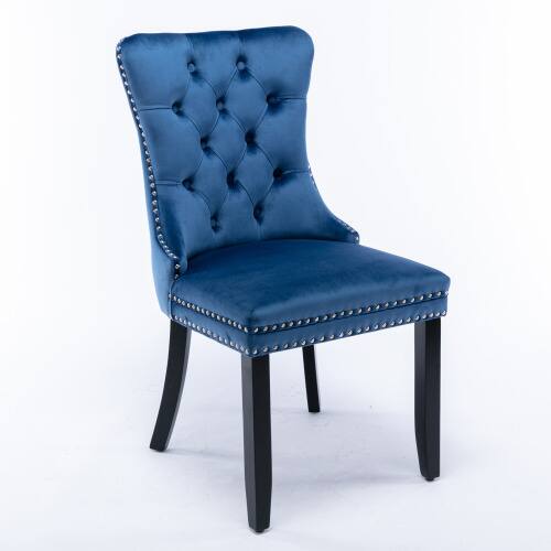 Alt View 1. LUCKY ONE - Assembled Tufted Velvet Dining Chair Set of 2 with Wood Legs Nailhead Trim High Back - Blue.
