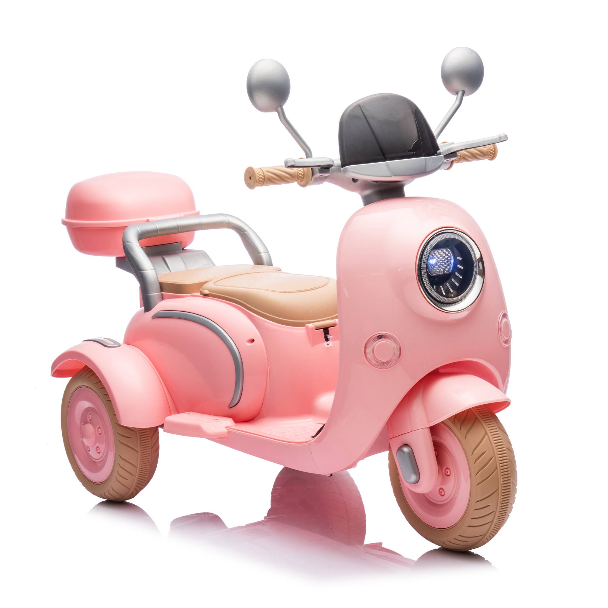 Front. ELEMENT ACE - Two-Seater Electric Motorcycle for Kids 3-6, Three-Wheel Ride-On Toy w/ Music, Bluetooth, USB, Trunk & Adult Seat - Pink.