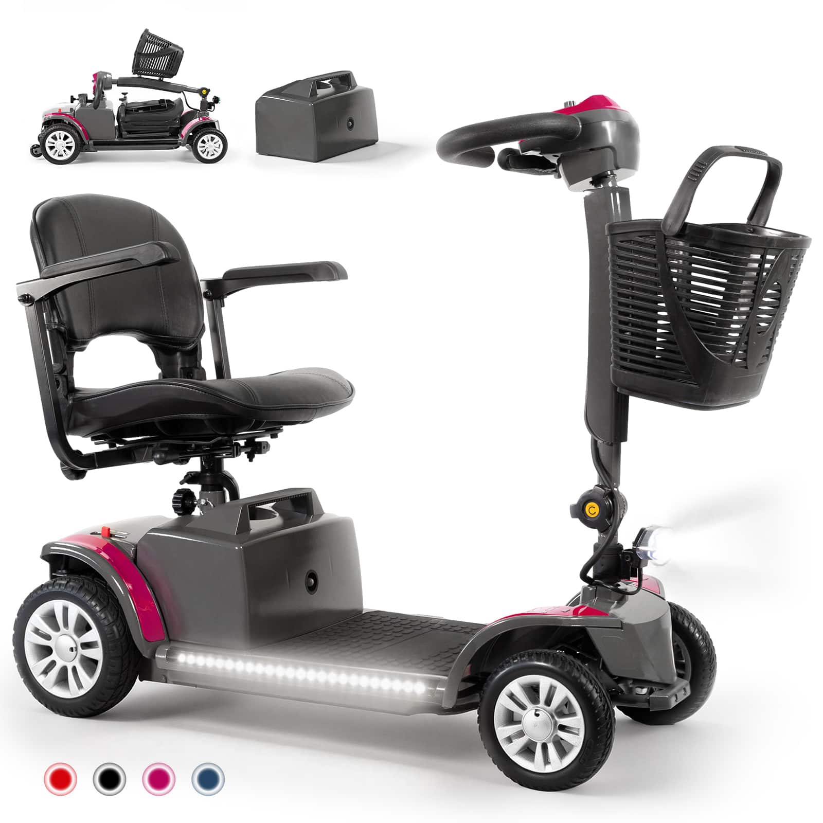 Hover Heart - Heavy Duty 4-Wheel Mobility Scooter for Seniors & Adults, Adjustable Swivel Seat, 15 Mile Driving Range - Purple