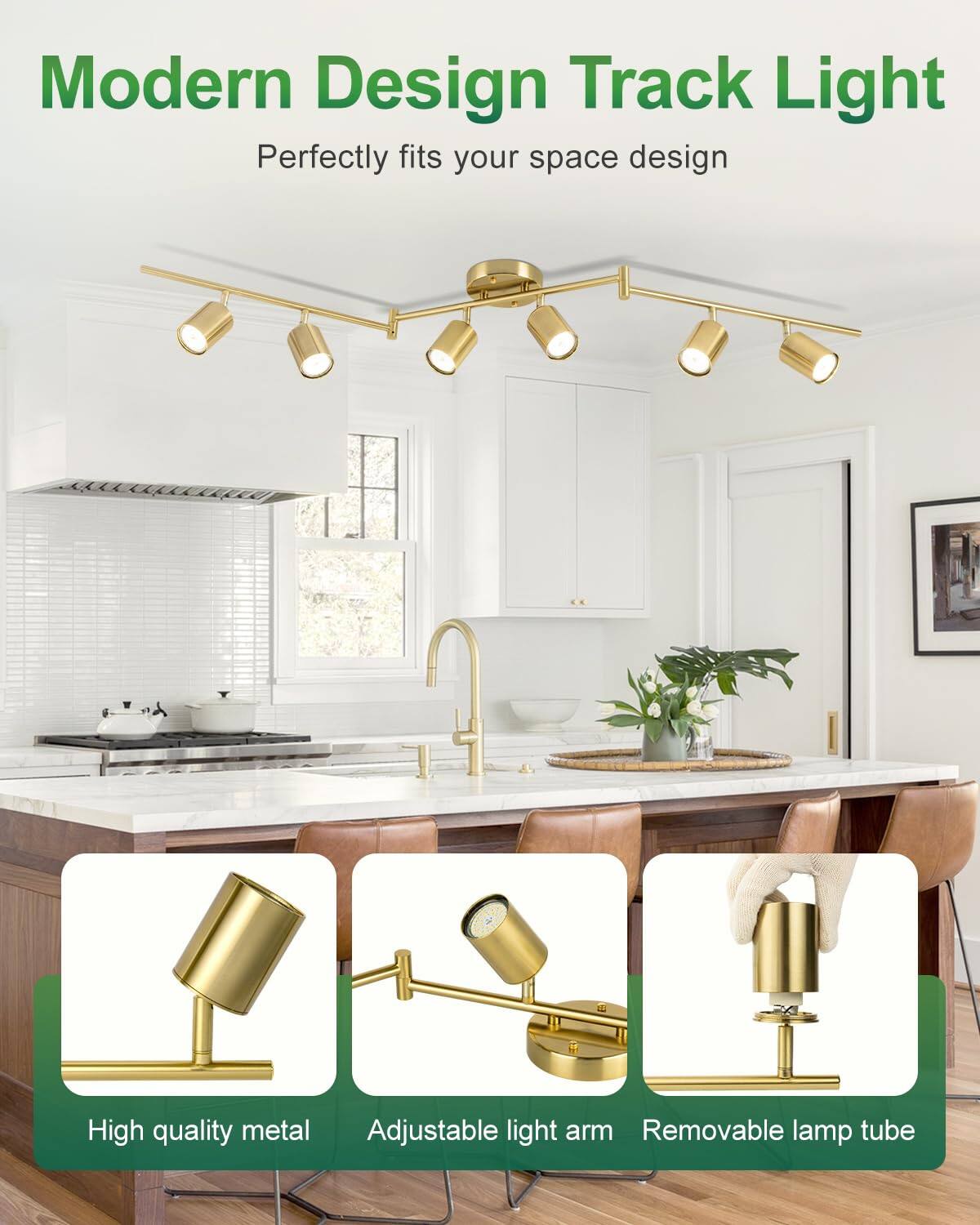 Modern Design Track Light  
Perfectly fits your space design  

High quality metal  
Adjustable light arm  
Removable lamp tube
