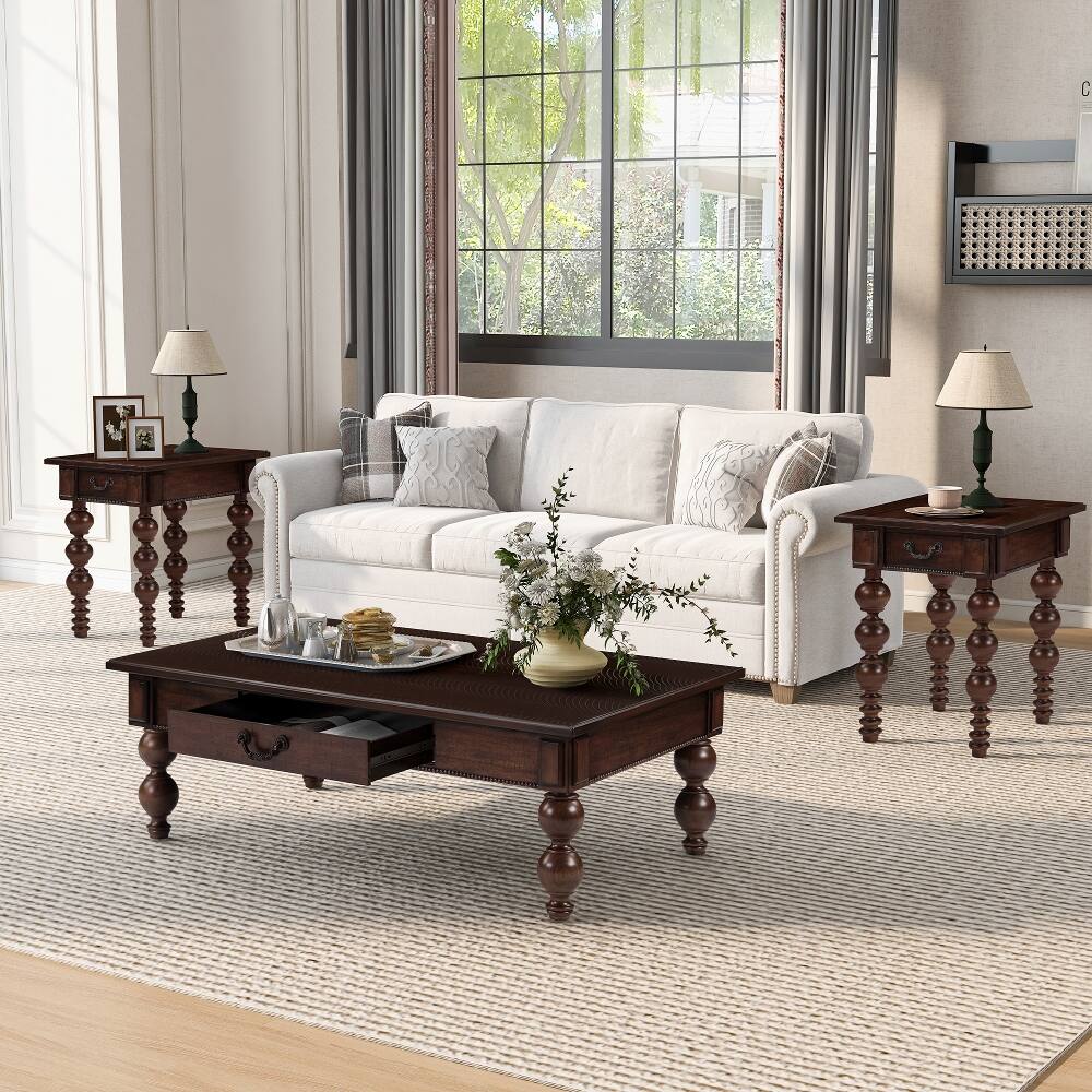 Left. Loheer - Loheer Solid Wood End Table with Drawer Espresso Vintage Narrow Sofa Side Table - Espresso.