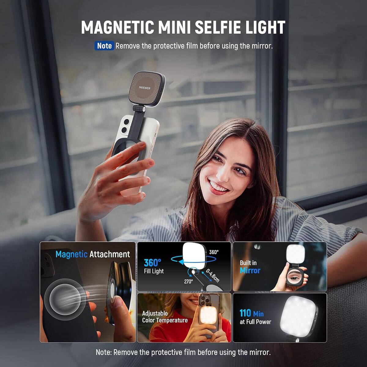 Neewer BASICS NL48B Magnetic Bi Color LED Selfie Light for Smartphones ...