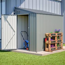 Mondawe - 4x7 FT Lean-To Metal Outdoor Garden & Bike Shed with Lockable Door - Gray