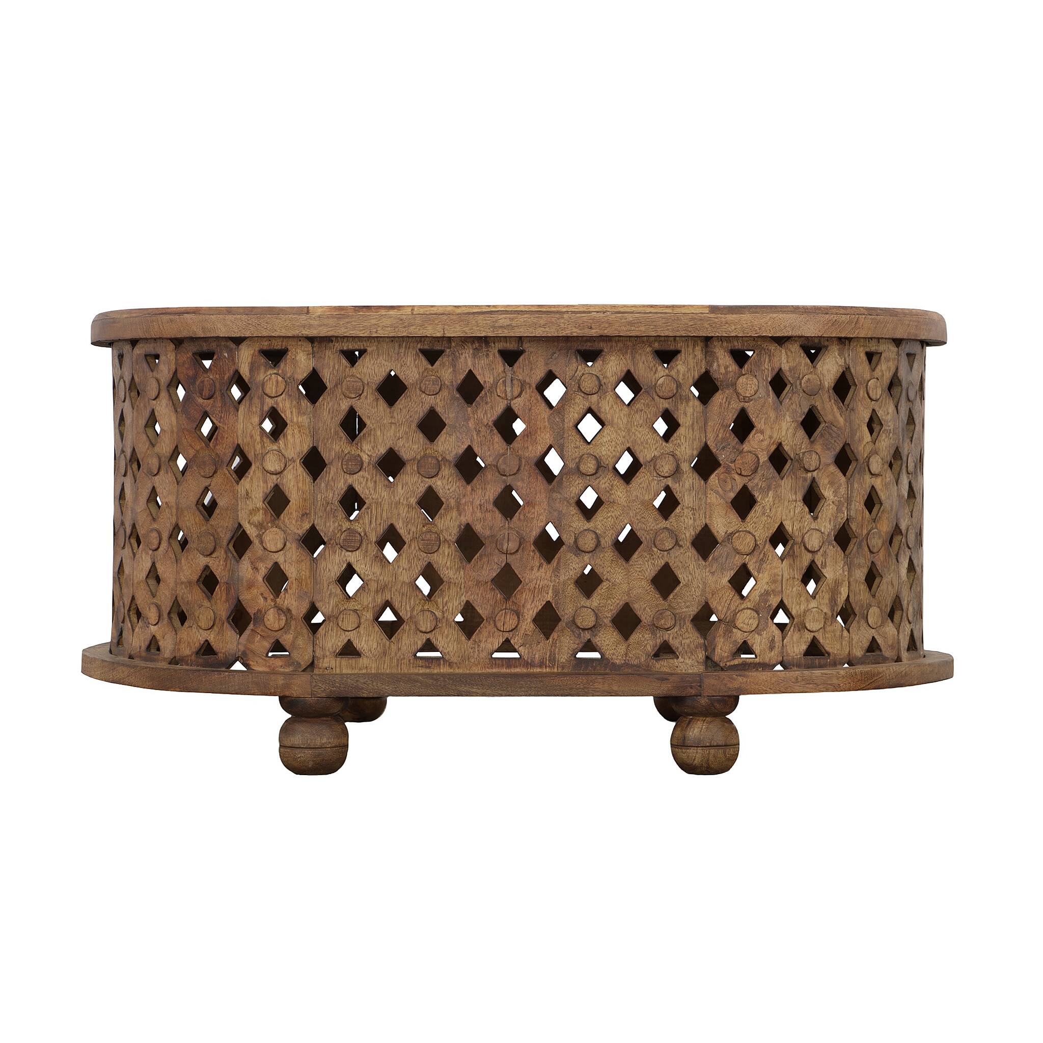 Manhattan Lane - 36 Inch Handcrafted Oval Coffee Table, Intricate Cutout Design - Brown