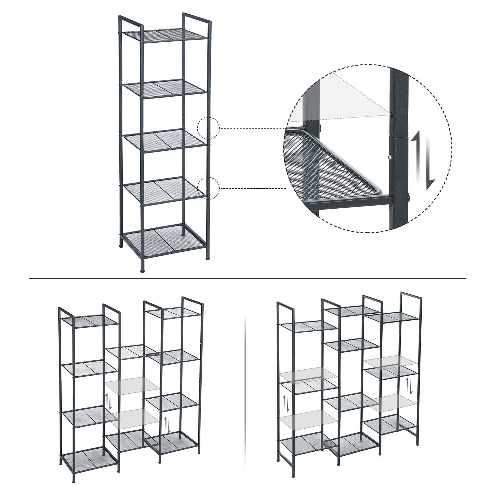 Alt View 2. Songmics Home - 5-Tier Storage Rack, Bathroom Shelf, Extendable Plant Stand with Adjustable Shelf - Black.