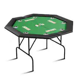 Babevy - 8-Player Octagon Poker Table with Foldable Legs, Cushioned Armrests & Steel Cup Holders for Casino Card Games - Green