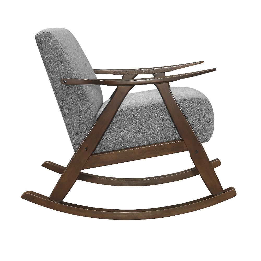 Left. Loheer - Loheer Modern Gray Fabric Upholstered Rocking Chair with Dark Walnut Finish Wood Frame and Cushion Seat - Gray.