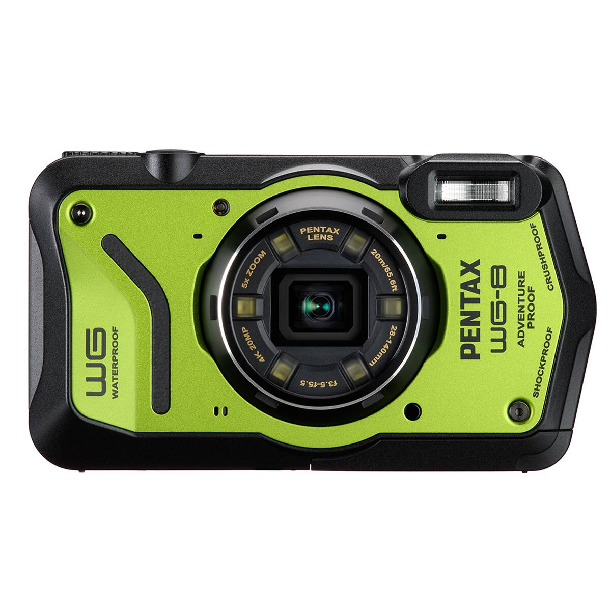 WG  
WATERPROOF  
5x ZOOM 20MP 4K  
PENTAX LENS f3.5-f5.5  
20m/65.6ft 28-140mm  
PENTAX  
8-9m  
ADVENTURE PROOF CRUSHPROOF SHOCKPROOF