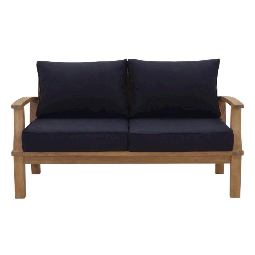 Back. Outdoor Escape - Outdoor Teak Loveseat With Cushioned Seating And Armrests For Patio Use - Blue.