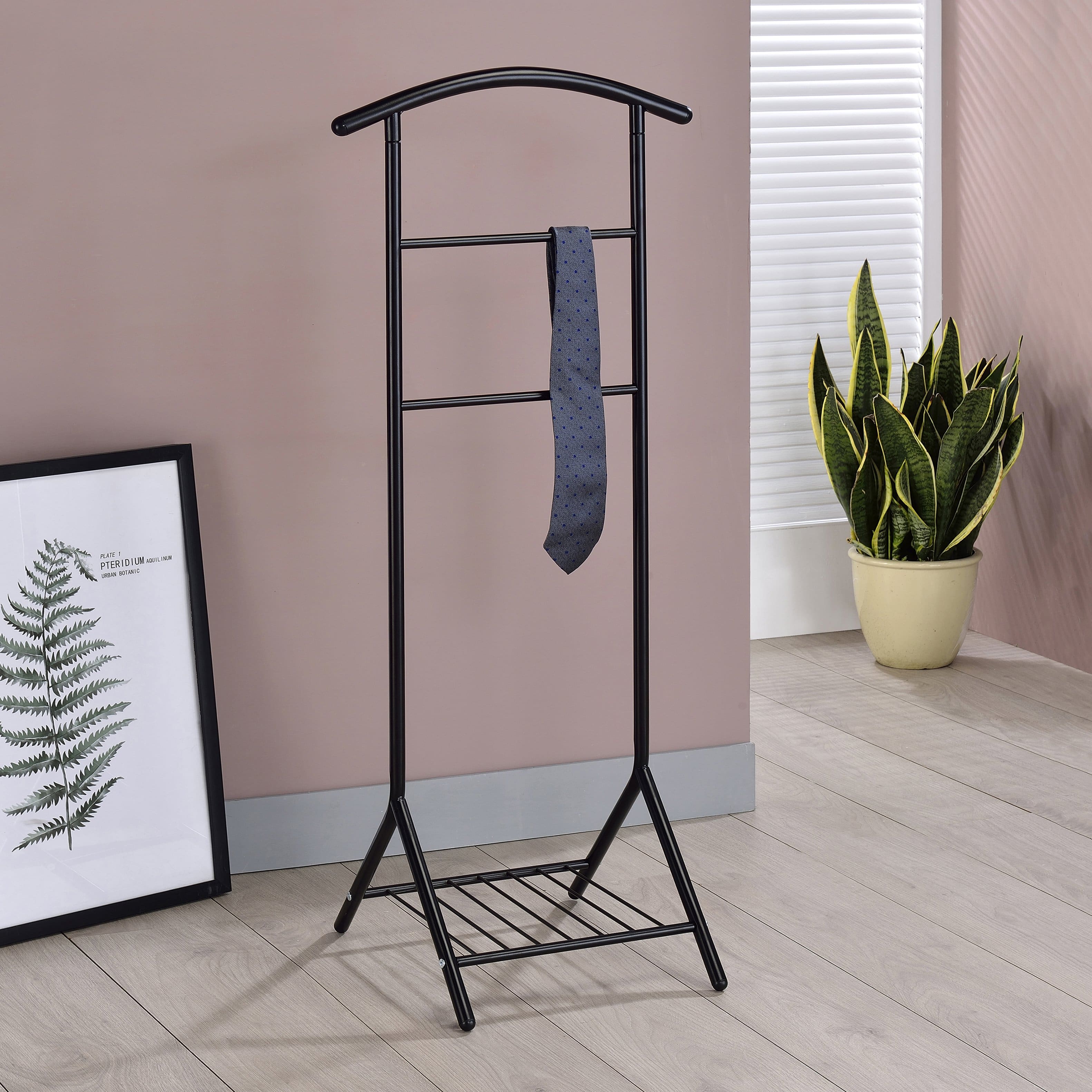 Kings Brand Furniture - Amos Metal Wardrobe Suit Valet Stand Organizer, Clothes Rack, Contour Hanger - Black