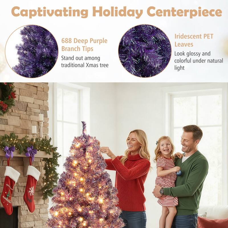 Captivating Holiday Centerpiece

688 Deep Purple Branch Tips
Stand out among traditional Xmas tree

Iridescent PET Leaves
Look glossy and colorful under natural light