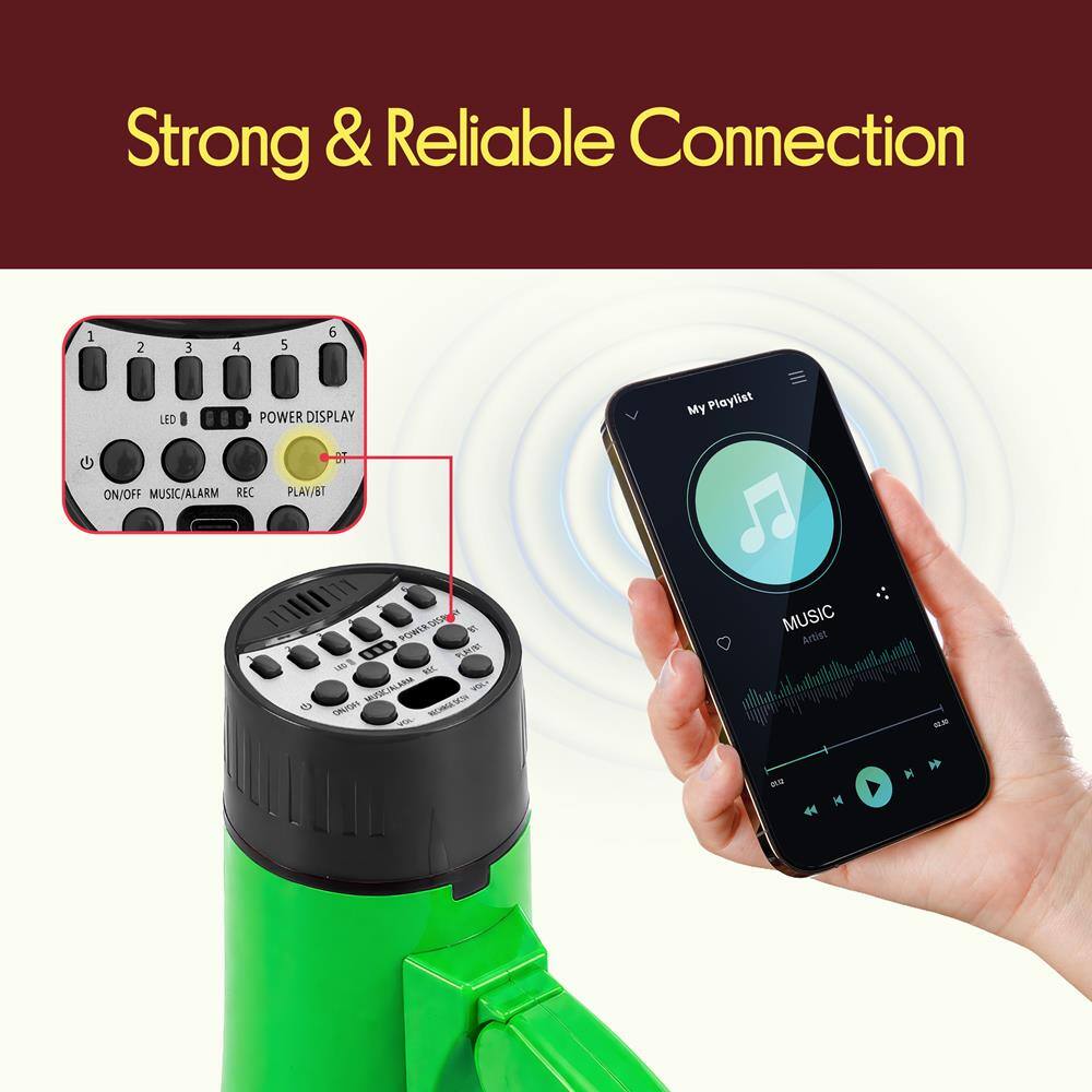 Strong & Reliable Connection

1 2 3 4 5 6

LED POWER DISPLAY

My Playlist

ON/OFF MUSIC/ALARM REC PLAY/BT

POWER

SAP

TE

001 WL

nothing_to_t

P DAUG

NOMASCS

MUSIC

Artist

44 N M
