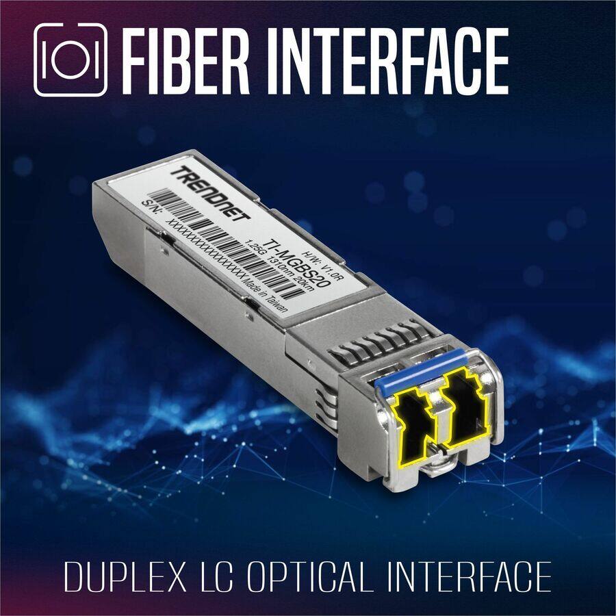 FIBER INTERFACE

TRENDNET
1000BASE-TX
1310nm 20km
H/W Made in Taiwan
DUPLEX LC OPTICAL INTERFACE

DUPLEX LC OPTICAL INTERFACE
