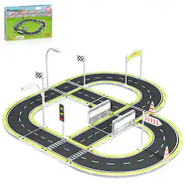 PicassoTiles - PICASSO-TILES Race Tracks Magnetic Tiles for Kids, Highway Road Set with Bumper Barricade, STEM Building Blocks Toy - Multicolor