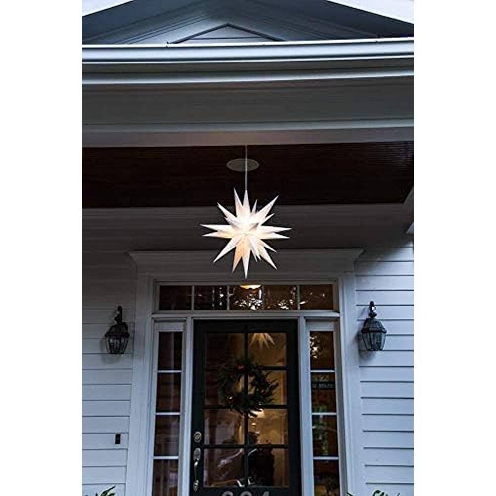Back. Schertz - "Large Warm White LED Moravian Star, 3D Hanging Christmas Decoration" - White.