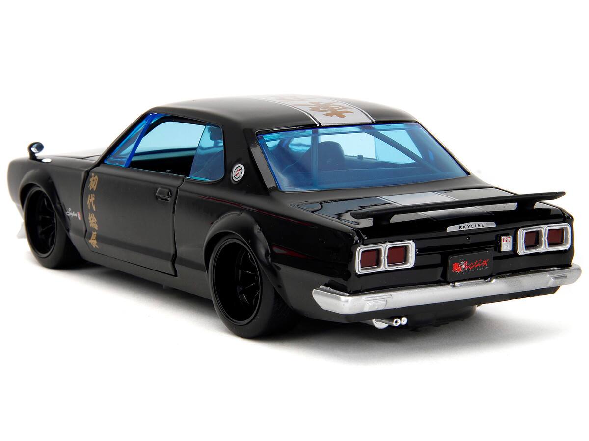 Alt View 1. Jada - 1971 Nissan Skyline GT-R RHD Black w/ Silver Stripe & Mikey Figure – Tokyo Revengers (2021) Anime Hollywood Rides 1/24 - Black.