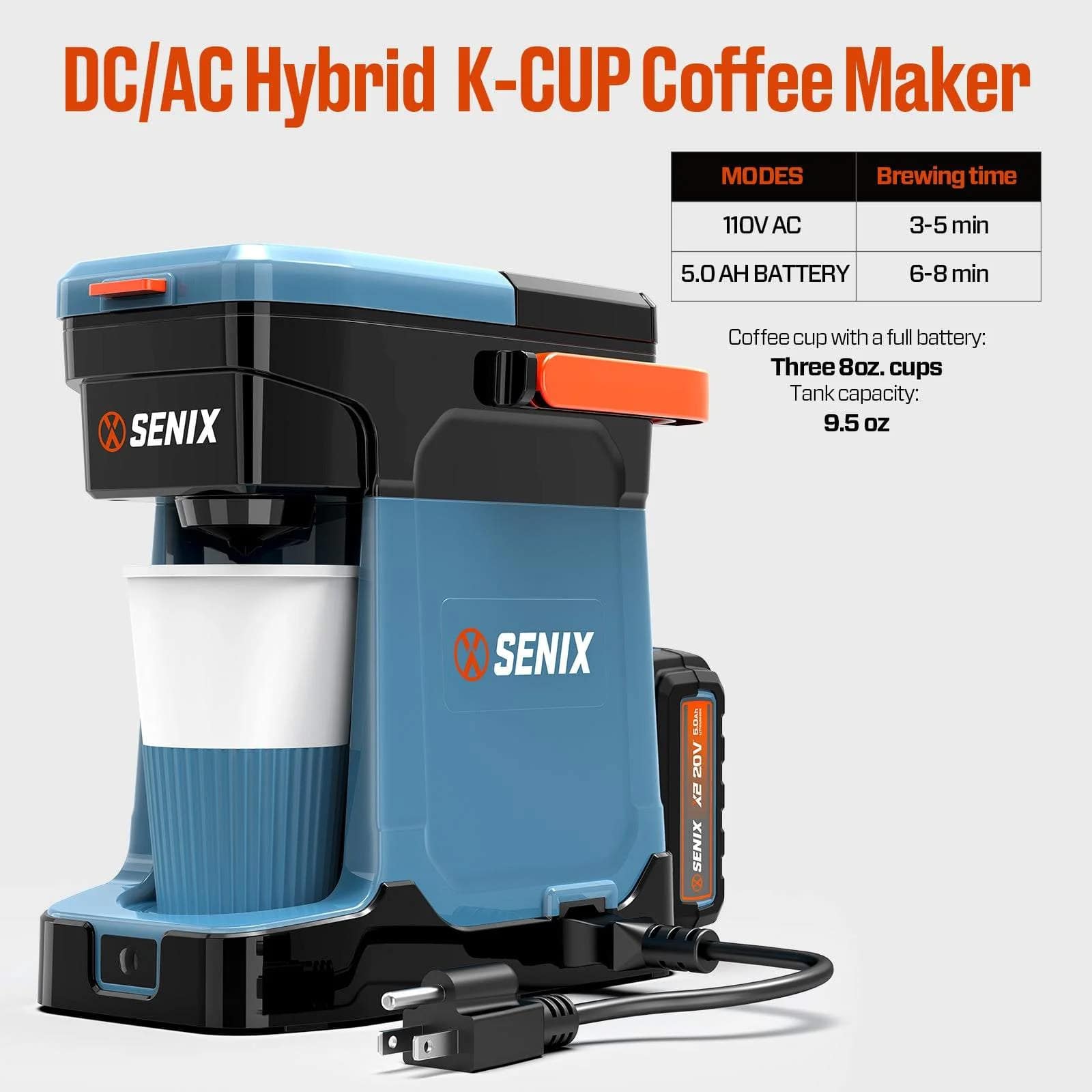 SENIX X2 20V Max* Portable Hybrid Coffee Maker (5.0 Ah Battery