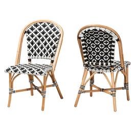 bali & pari - Ambre Modern French and Weaving Natural Rattan 2-Piece Bistro Chair Set - Black/White/Natural Brown