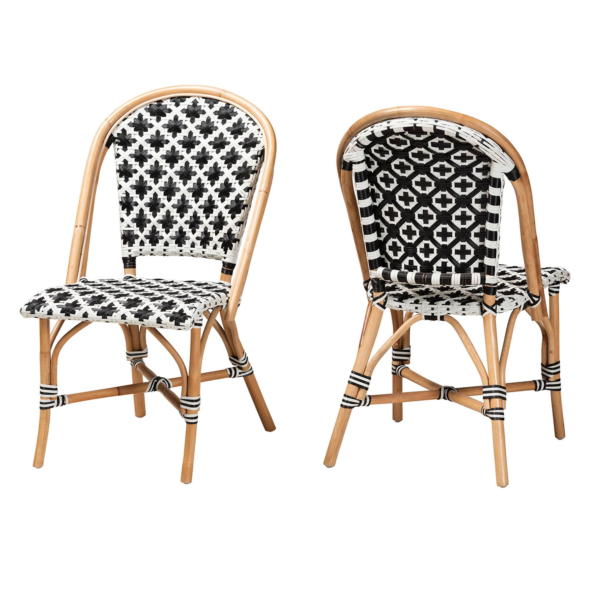 Front. bali & pari - Ambre Modern French and Weaving Natural Rattan 2-Piece Bistro Chair Set - Black/White/Natural Brown.
