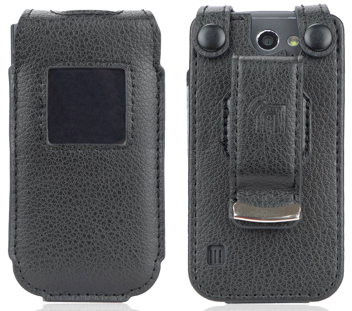 Alt View 4. Nakedcellphone - Case for Nokia 2720 V Flip Phone, 2720V - Vegan Leather with Belt Clip - Black.