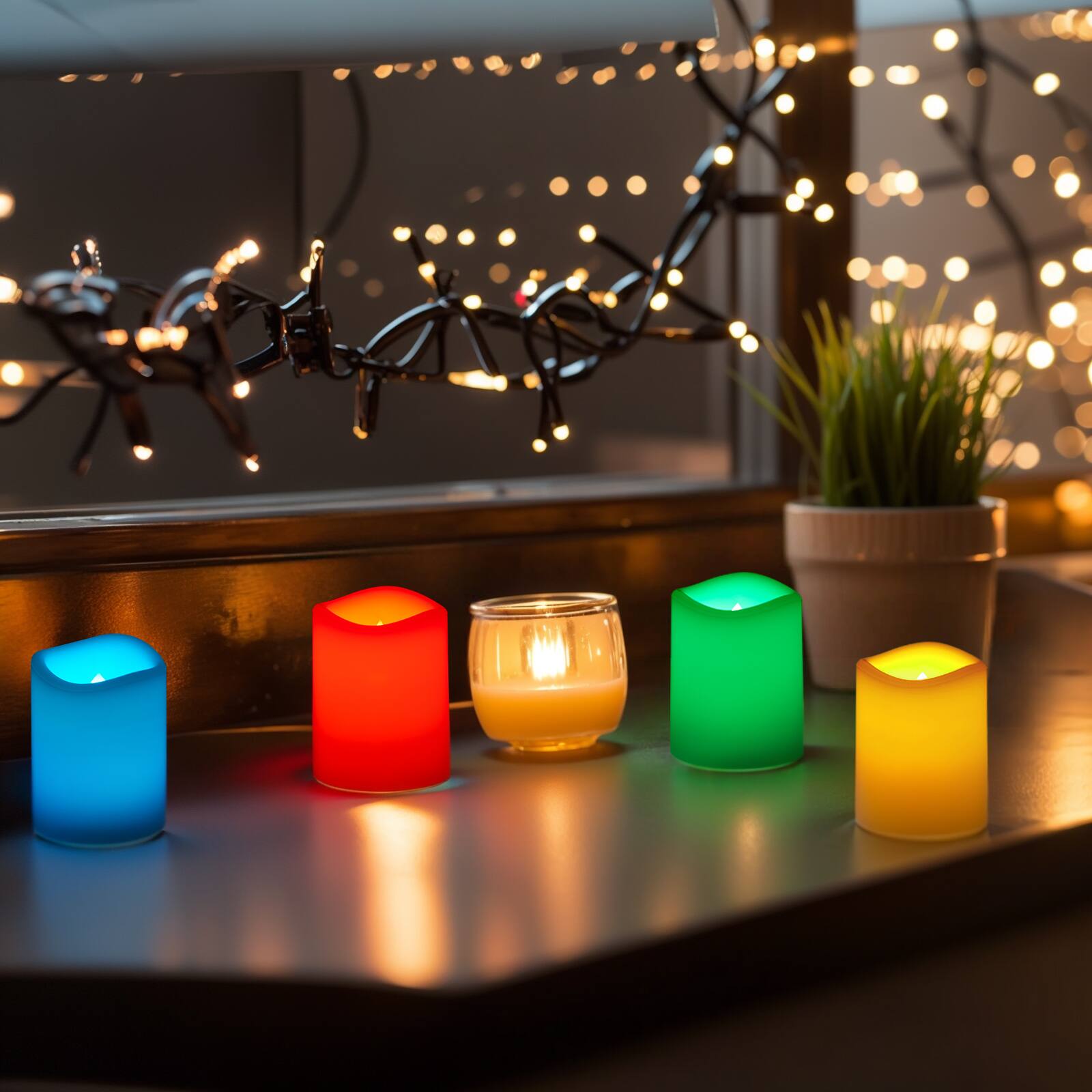 Alt View 6. IMAGE - 12 Pack Flameless Votive Candles RGB & White LED Flickering Tea Lights Candles - Multicolor.