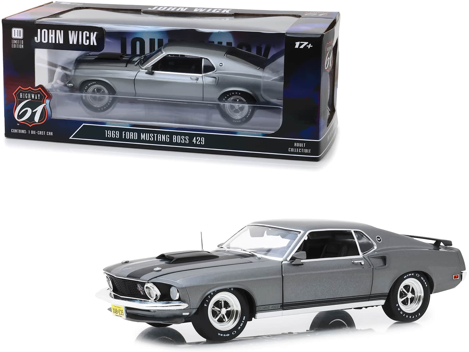 "1969 Ford Mustang BOSS 429 Gray with Black Stripes ""John Wick"" (2014) Movie 1/18 Diecast Model Car by Highway 61" price history on PriceWatchPro