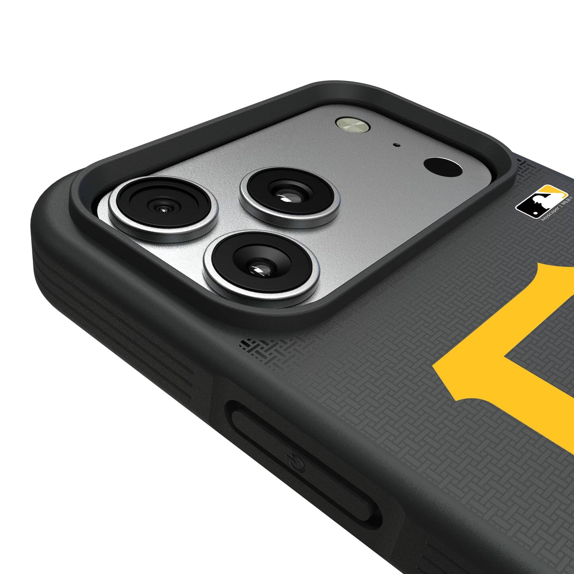 Alt View 2. Keyscaper - Pittsburgh Pirates Bump Case with 8.2ft Drop Protection - 16 Pro Max - Black.