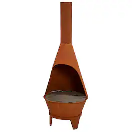 Sunnydaze - 58" Oxidized Steel Wood-Burning Chiminea Fire Pit with Grill - Rust