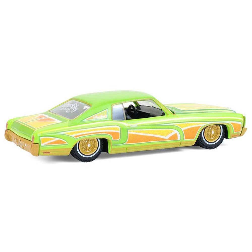 Back. Greenlight - 1970 Chevrolet Monte Carlo Lowrider Michael Heralda Special Edition Lime Green Graphics 1/64 Hobby Exclusive Series - Lime Green.