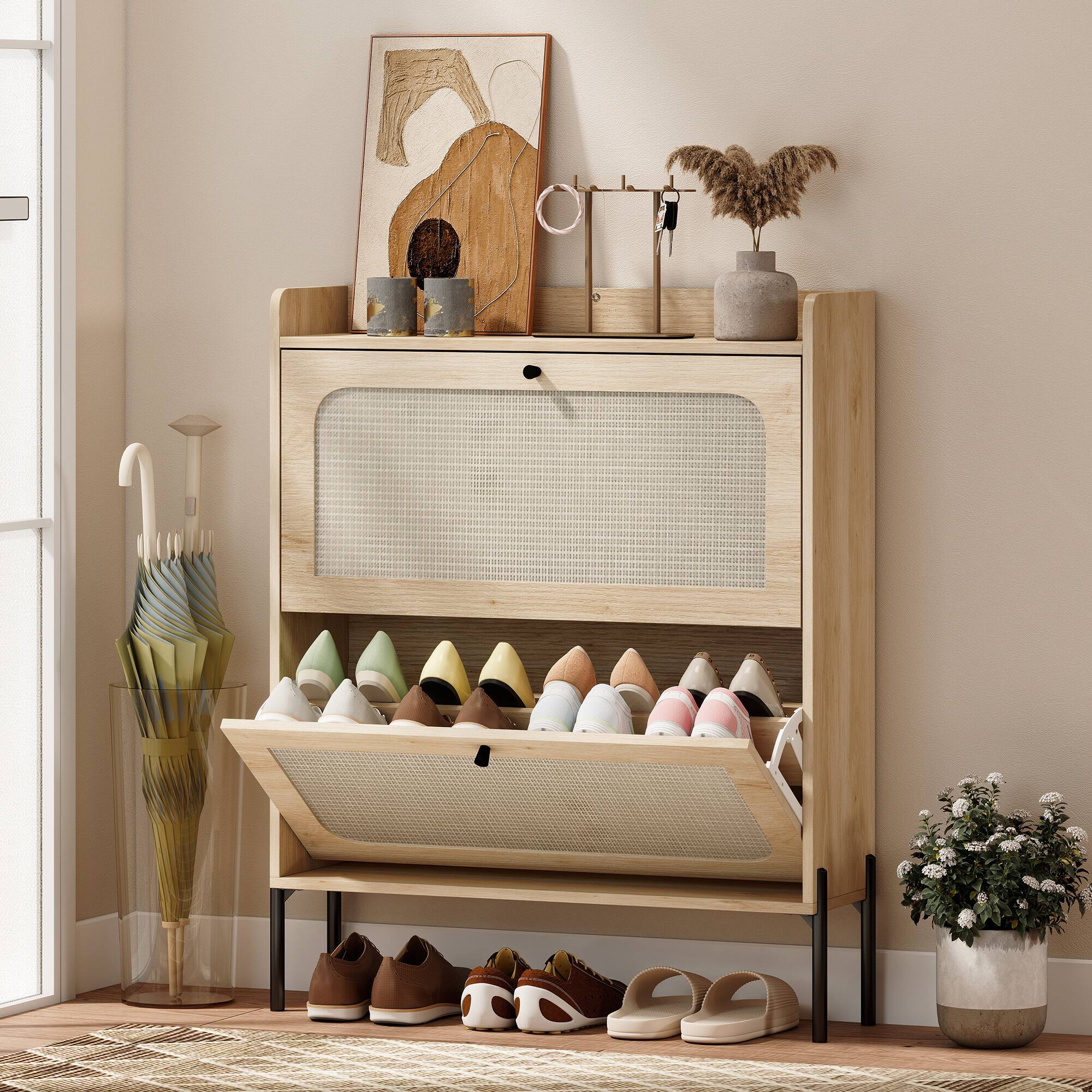 Alt View 1. Homcom - Cabinet with 2 Flip Drawers - Oak.