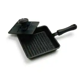 Norpro - Pre-Seasoned Cast Iron Mini Panini Pan with Press - Black