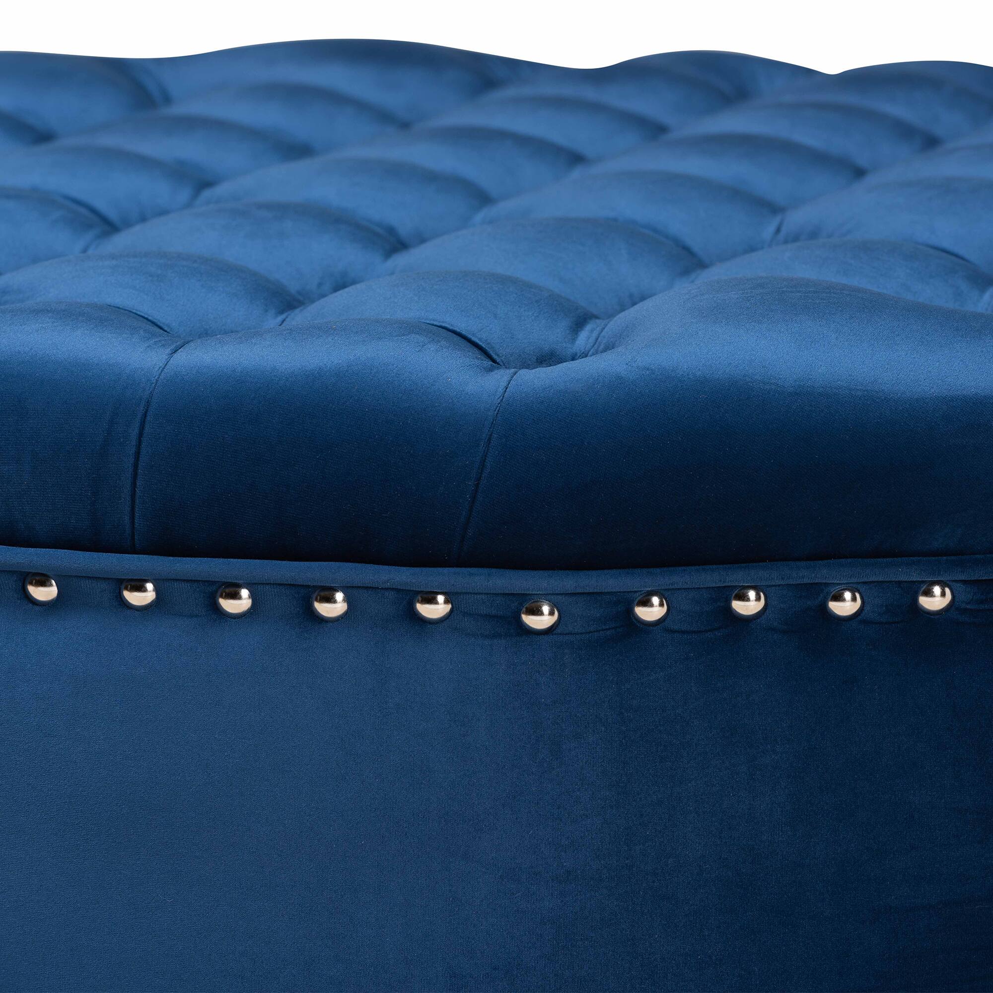 Angle. Baxton Studio - Iglehart Modern and Contemporary Velvet Fabric Upholstered Tufted Cocktail Ottoman - Royal Blue.