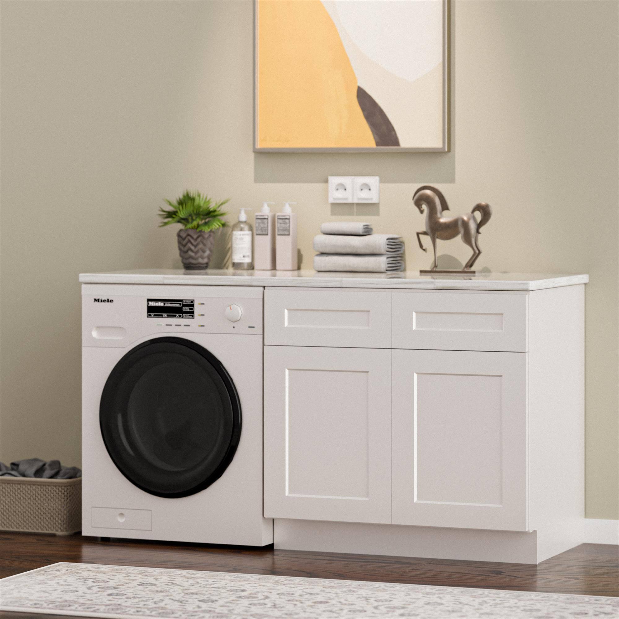 Alt View 2. Boyel Living - White Shaker Base Cabinet with RTA 33-in L x 24-in W x 34.5-in H for Kitchen Bathroom Laundry Garage - White.