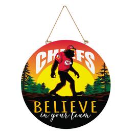 Evergreen Enterprises - Kansas City Chiefs 18" Bigfoot "Believe in Yourself" Team Logo Wood Round Door Sign - Multicolor