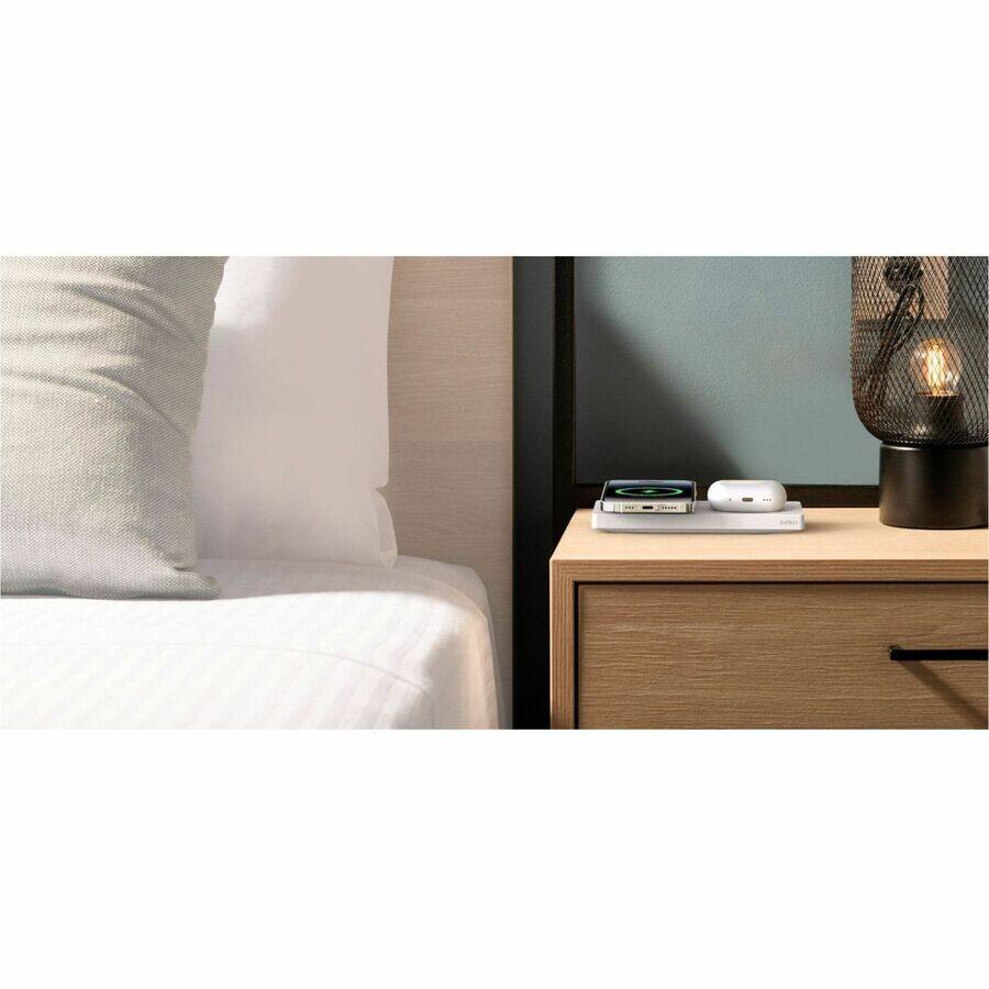 Alt View 4. Belkin - Belkin BoostCharge Pro MagSafe 2-in-1 Charging Pad - For iPhone, AirPod, MacBook - Input connectors: USBProprietary - White.