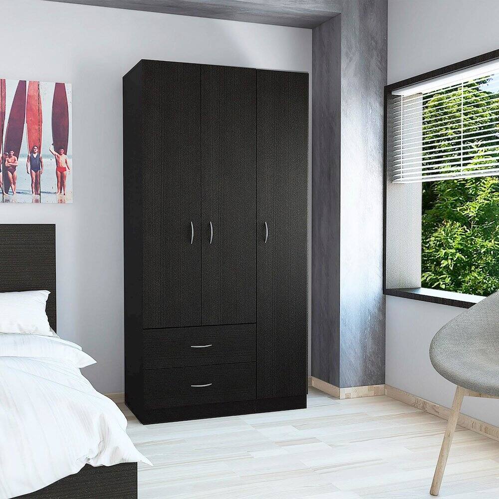 Alt View 2. TuHome - Austral Three Door Armoire Black MDF - White.