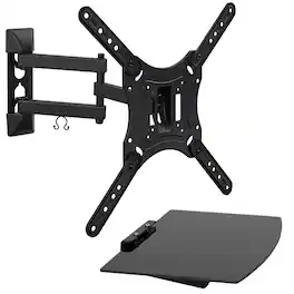 Mount-It! - TV Wall Mount with AV Shelf for 32–55" Screens, VESA 400x400, 88lb Capacity, Cable Management System - Black