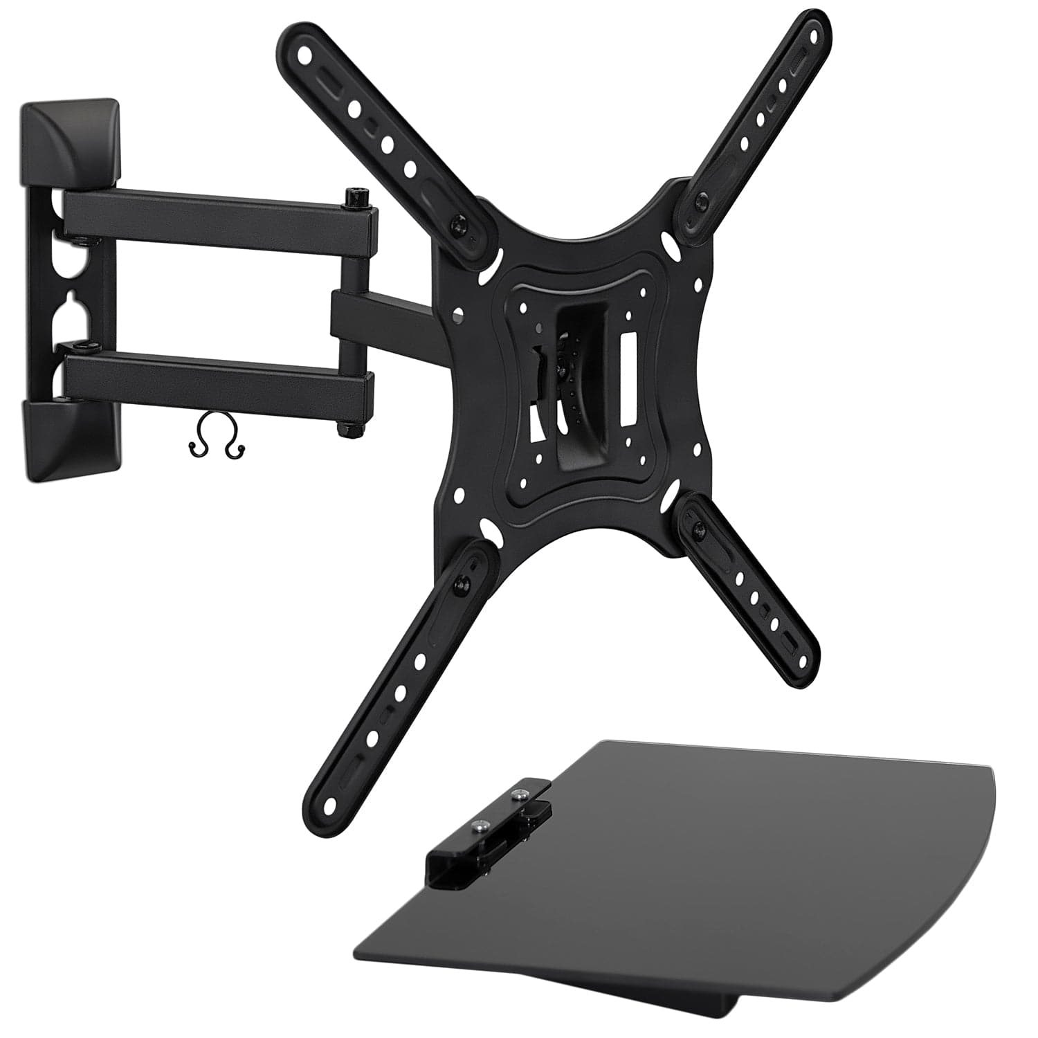 Front. Mount-It! - TV Wall Mount with AV Shelf for 32–55" Screens, VESA 400x400, 88lb Capacity, Cable Management System - Black.