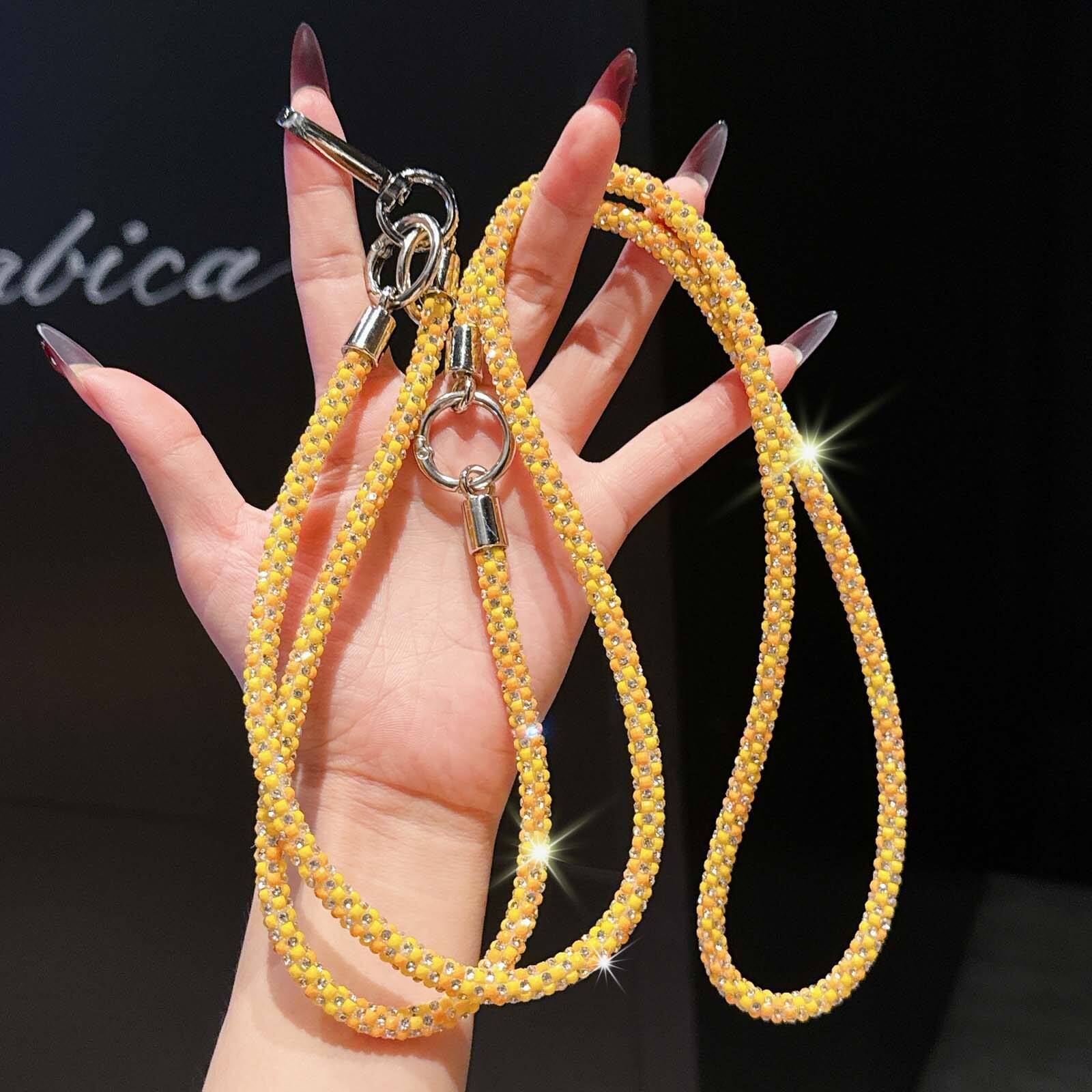 Angle. Dteck - 3-in-1 Glitter Crossbody Phone Lanyard,Sparkly Crystal Phone Strap Fashion Wrisrstrap for Universal Smartphone Cases - Orange.