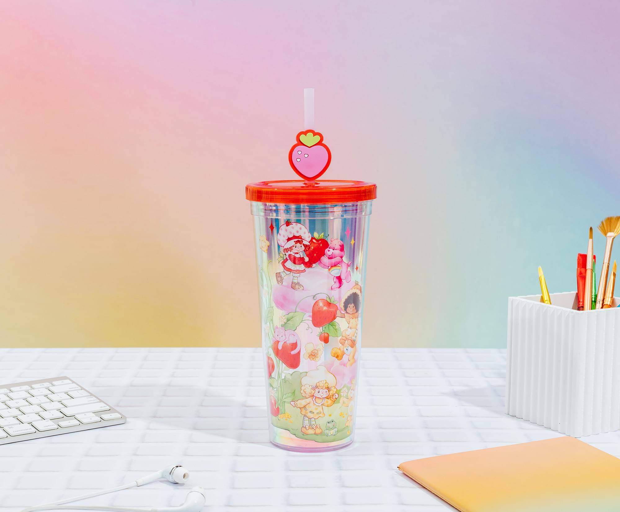 Alt View 2. Silver Buffalo - Care Bears x Strawberry Shortcake 24-Ounce Carnival Cup With Straw Topper Charm - Red.