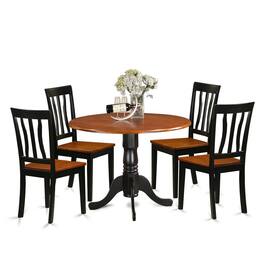 East West Furniture - Dining set - 5 Pcs with 4 Wood Chairs - Black & Cherry