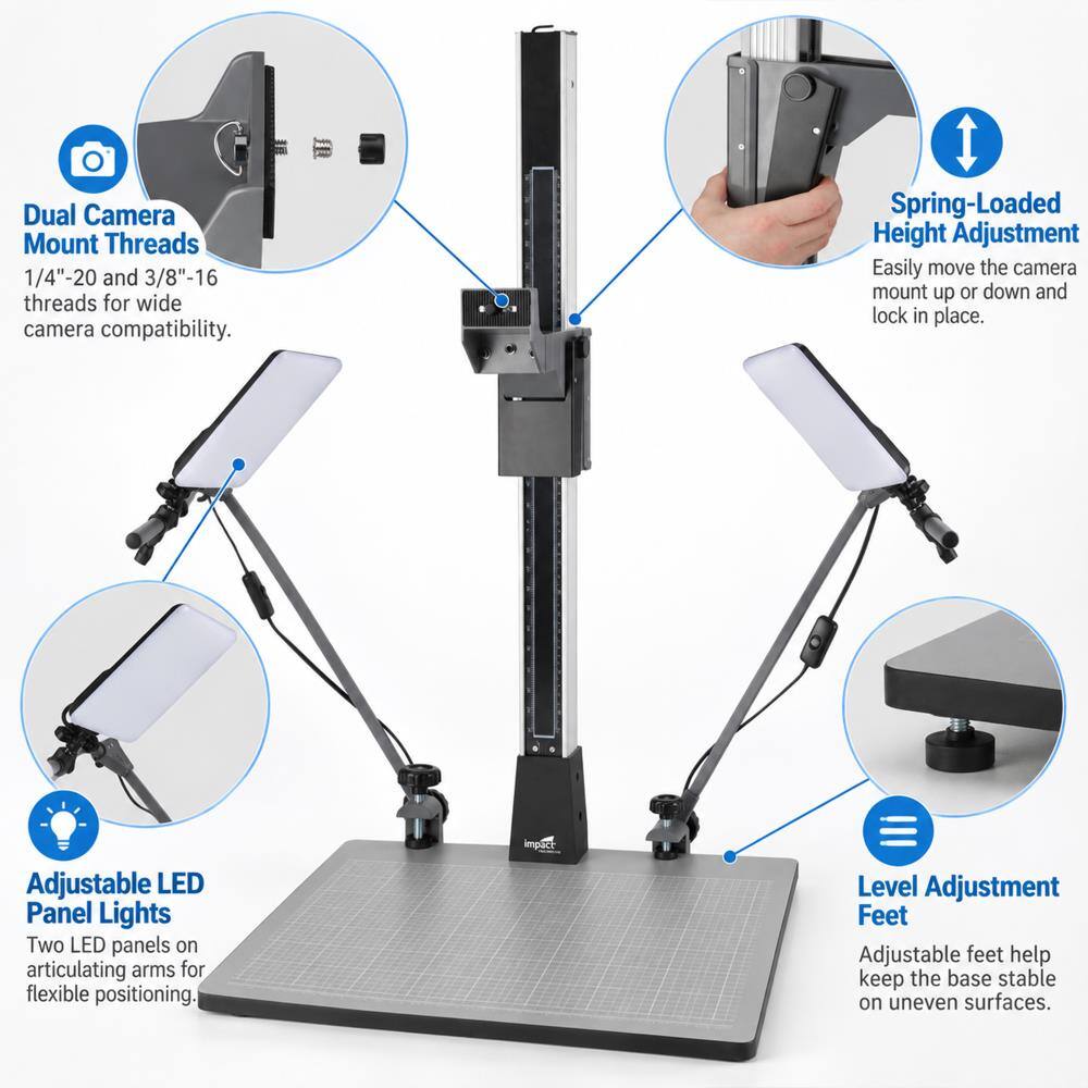 Impact Pro Copy Stand with Dual LED Panel Light Kit, 42 Inch Column, 23 ...