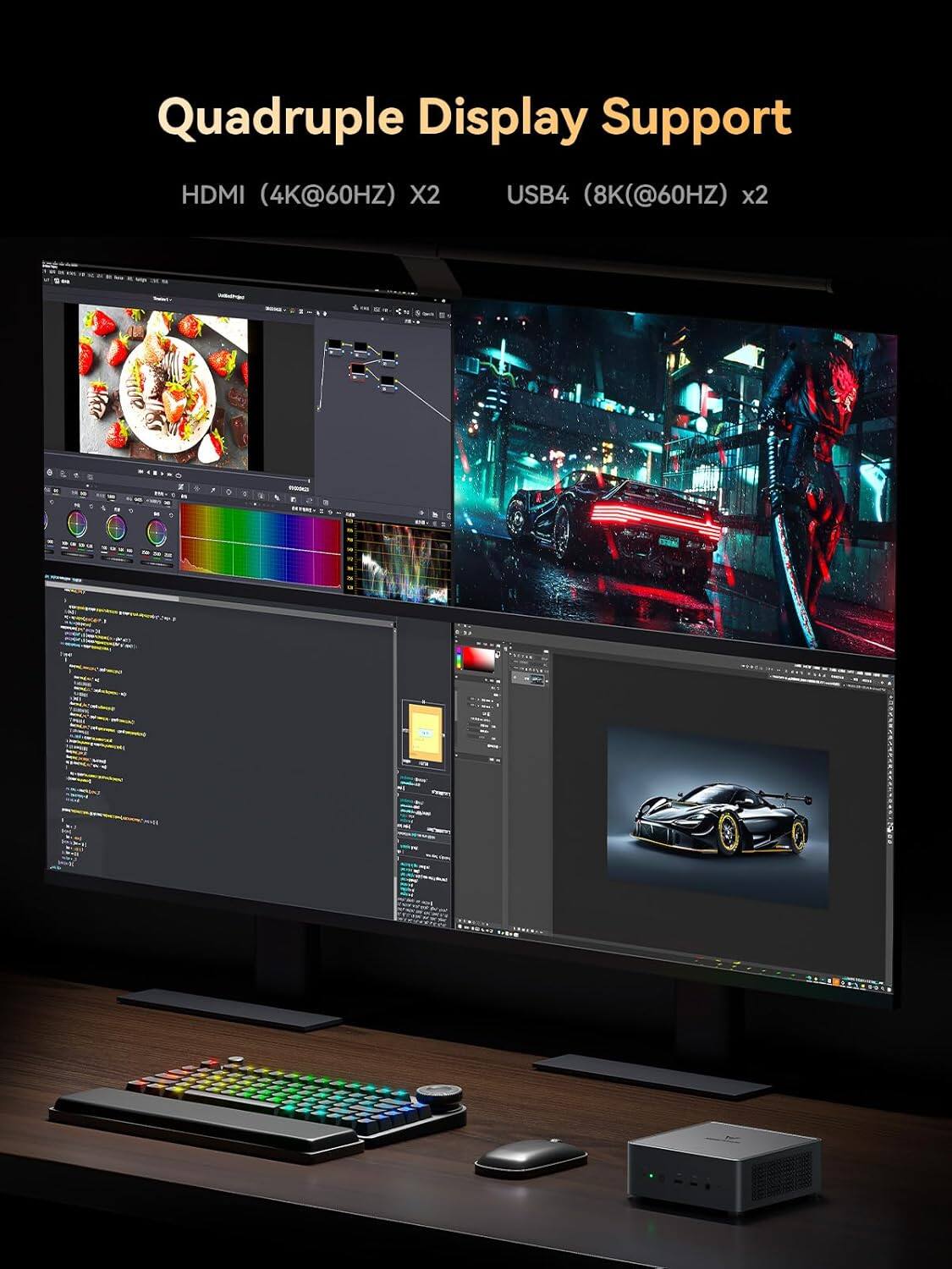 Quadruple Display Support  
HDMI (4K@60HZ) x2  
USB4 (8K@60HZ) x2