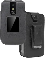 Front. Nakedcellphone - Case for Jitterbug Flip 3 Phone - Vegan Leather with Belt Clip - Black.