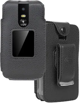 Nakedcellphone - Case for Jitterbug Flip 3 Phone - Vegan Leather with Belt Clip - Black
