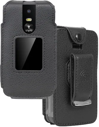 Front. Nakedcellphone - Case for Jitterbug Flip 3 Phone - Vegan Leather with Belt Clip - Black.