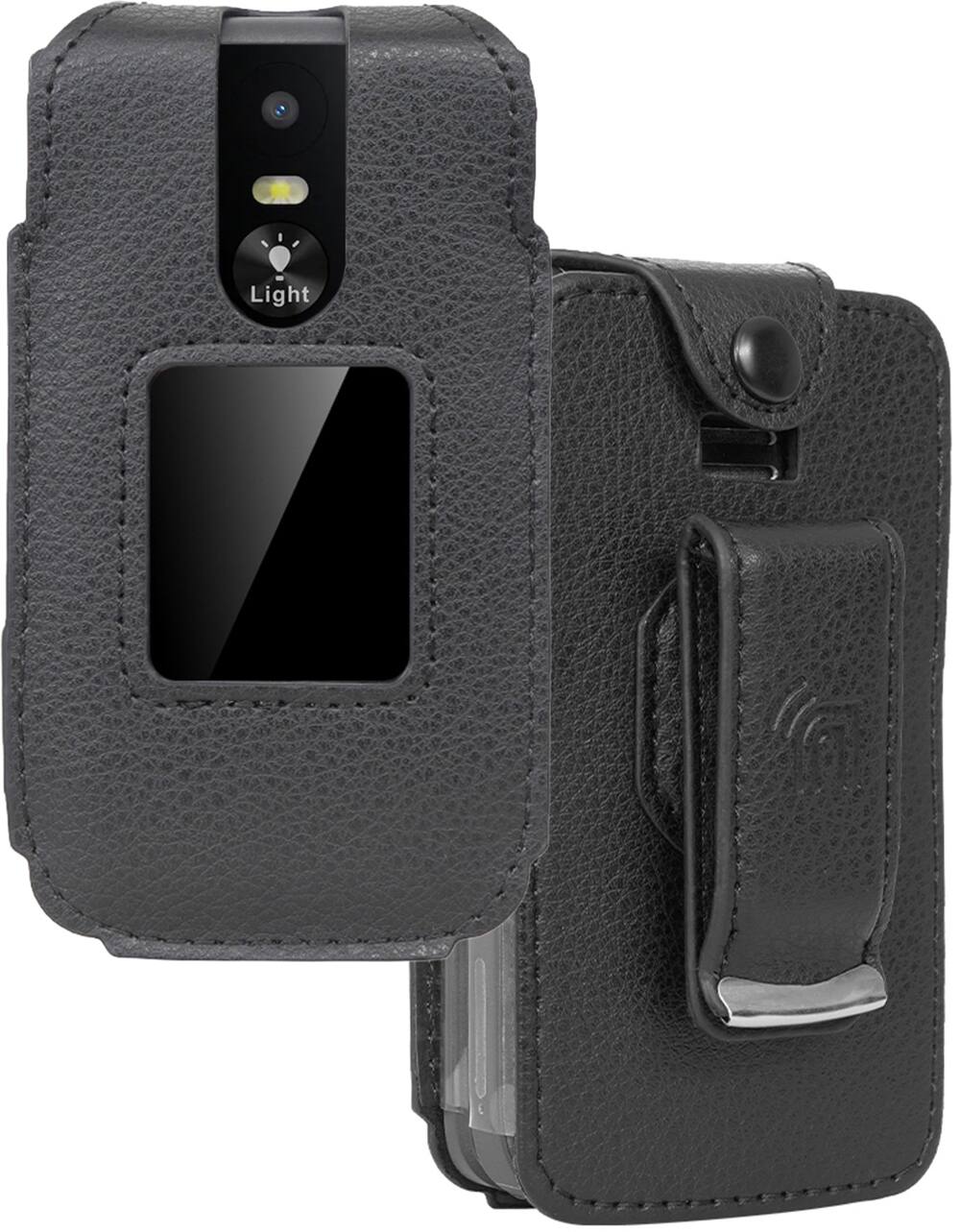 Front. Nakedcellphone - Case for Jitterbug Flip 3 Phone - Vegan Leather with Belt Clip - Black.