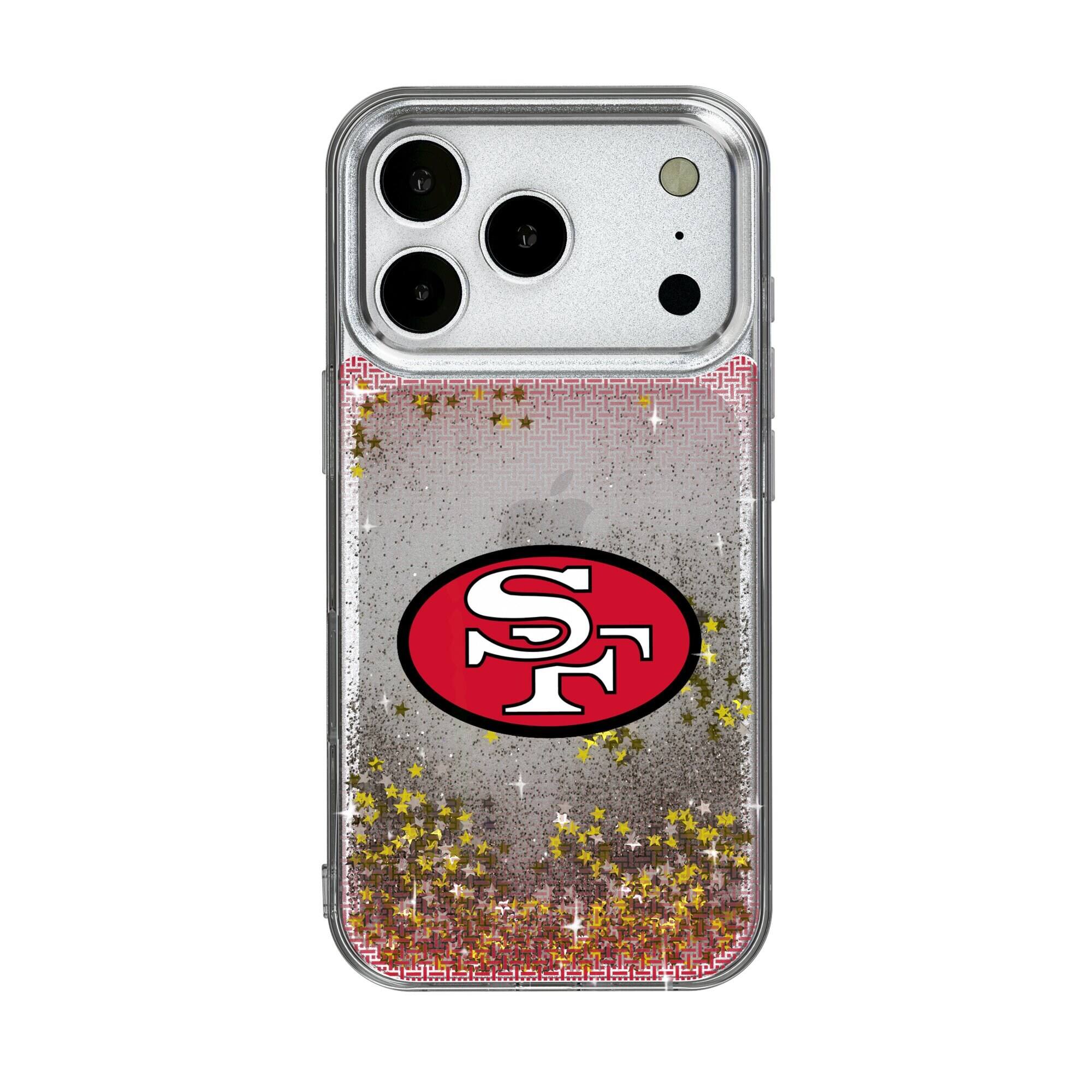 Front. Keyscaper - San Francisco 49ers Linen Logo iPhone Glitter Case - 13 Pro Max - Multicolor.