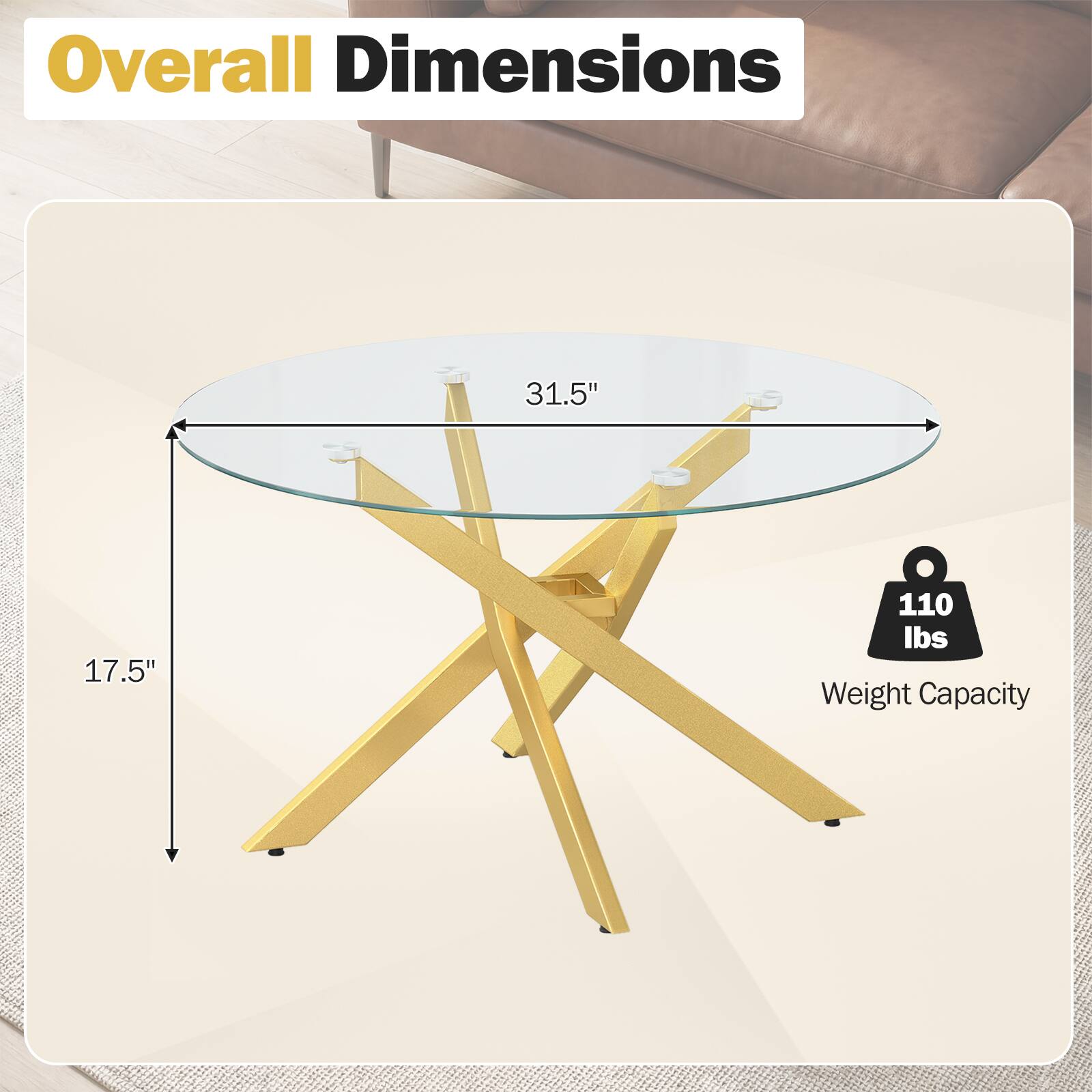 Overall Dimensions: 31.5" x 17.5"  
Weight Capacity: 110 lbs